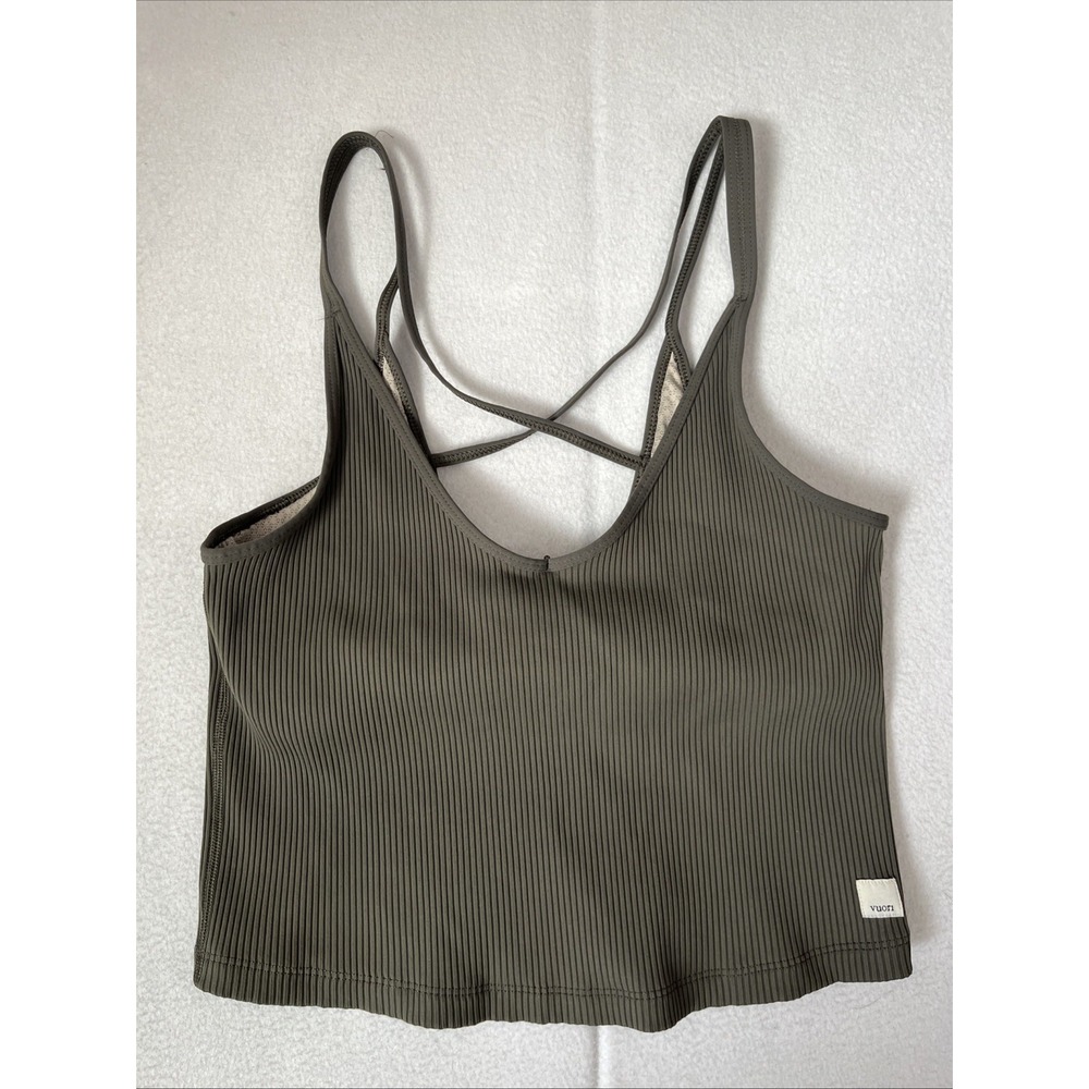 Vuori Rib Crop Tank Top Brown Strappy Back Built-In Shelf Bra Women's Medium